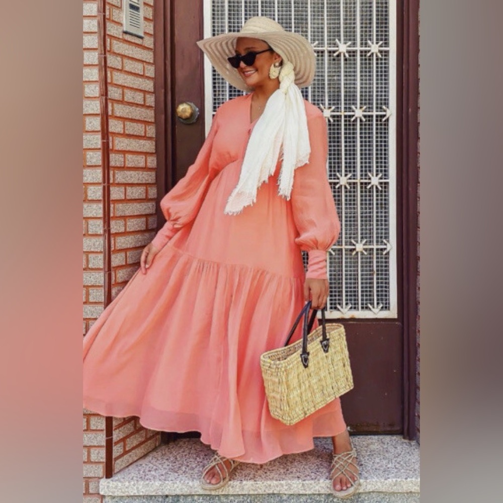 H&M Coral Long Sleeve Maxi Dress